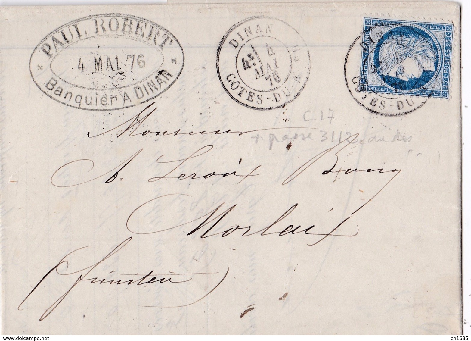FRANCE :  Cérès 60 C Sur LaC De Dinan De 1876 Pour Morlaix - 1849-1876: Periodo Clásico