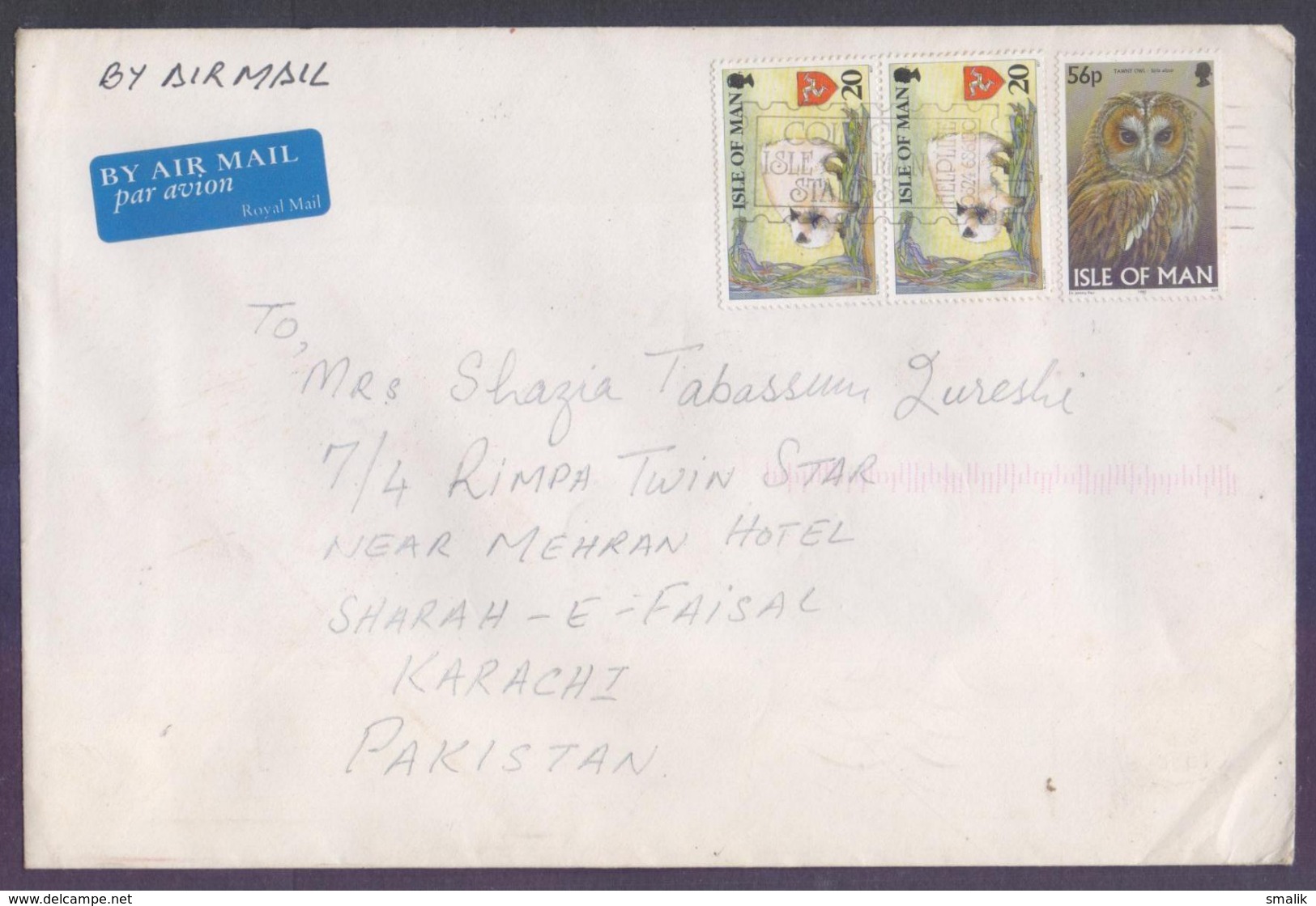 Owl Birds Of Prey, Cats, Postal History Cover From ISLE OF MAN, Used 1998 - Isle Of Man