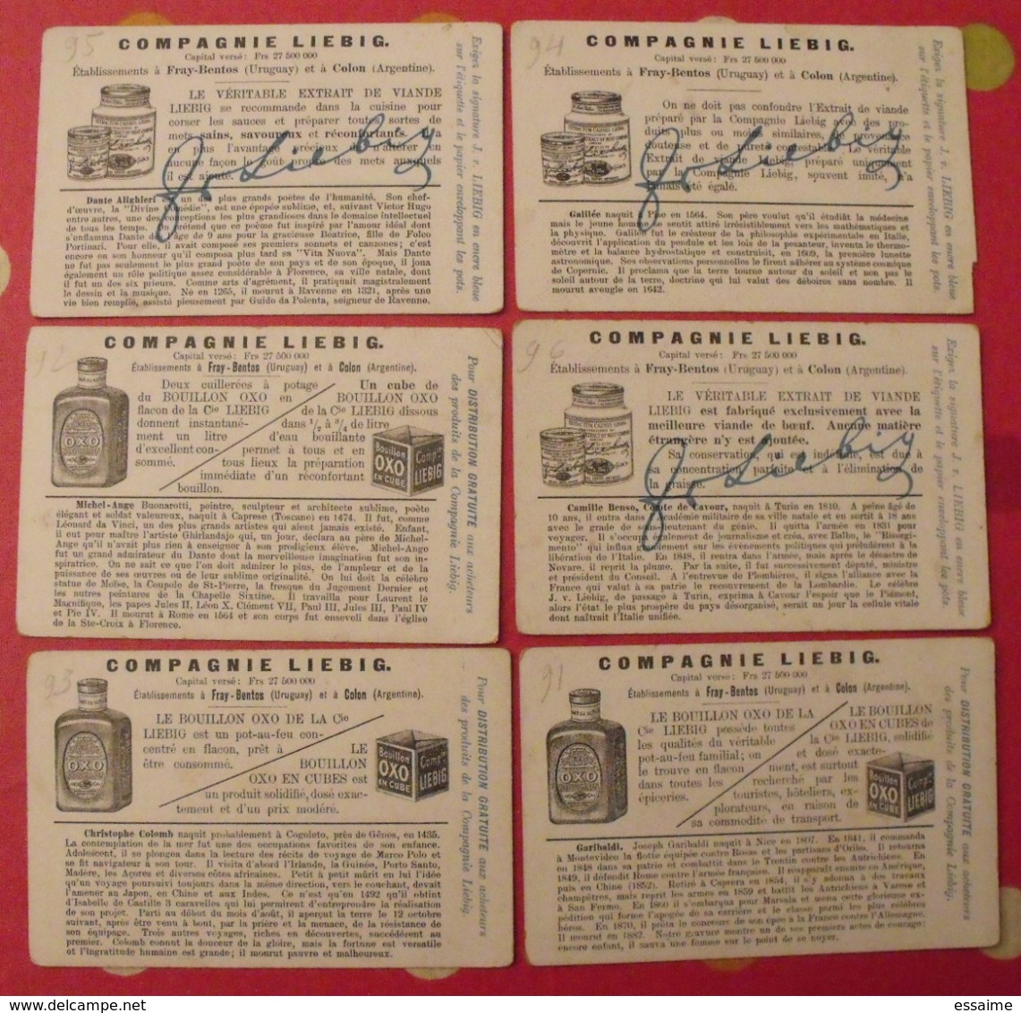 6 Chromo Liebig : L'enfance D'italiens Célèbres. Galilée Dante Cavour Michel-ange Garibaldi. 1912. S 1044. Chromos. - Liebig