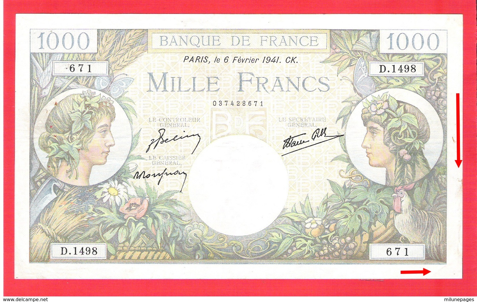 Billet 1000 Francs Commerce Et Industrie Très Bel état - 1 000 F 1940-1944 ''Commerce Et Industrie''