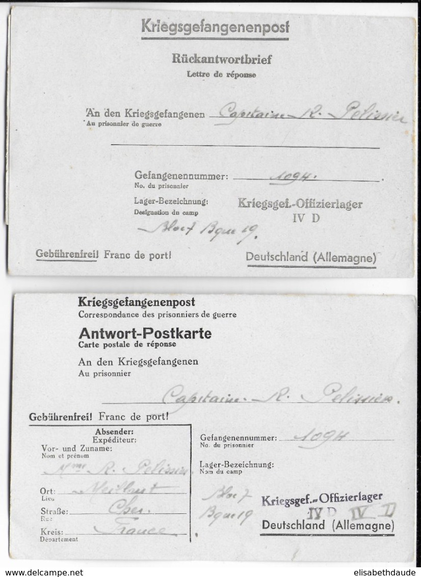 1940/45 - PARTIES REPONSE NON RENVOYEES De CARTE ET LETTRE OFLAG IVD - PRISONNIERS DE GUERRE EN ALLEMAGNE - Guerre De 1939-45