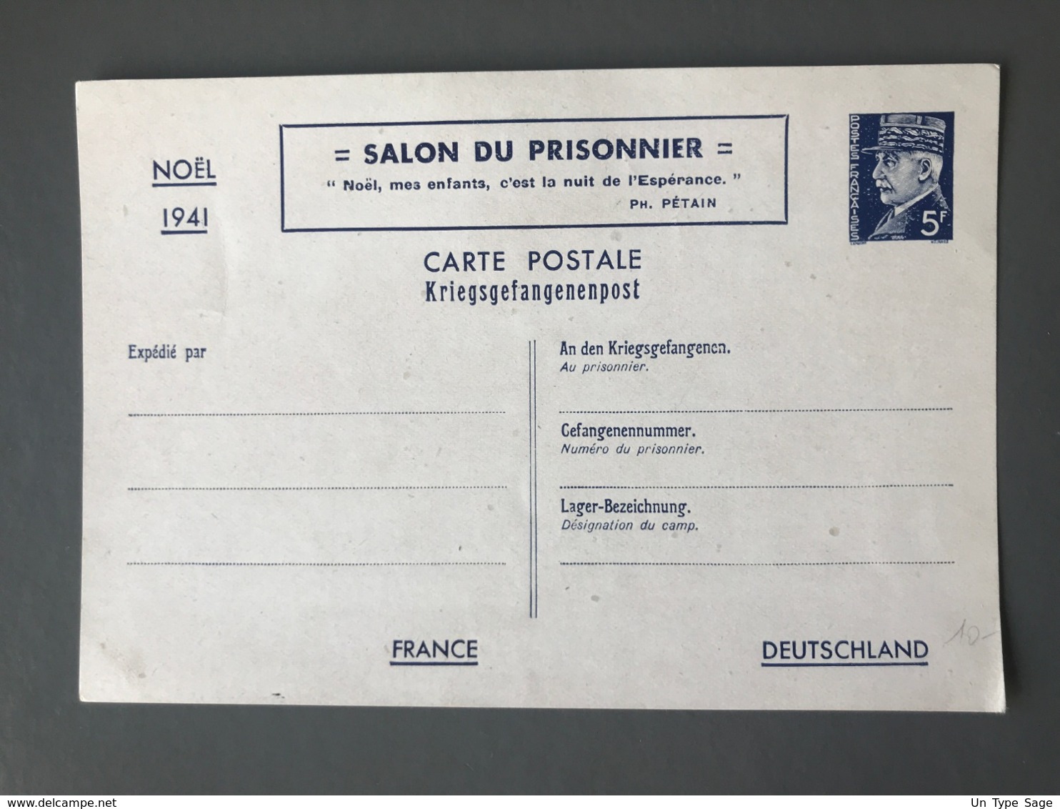 France, Entier Postal Neuf, Type Pétain - Salon Du Prisonnier / Noel 1941 - (B2676) - Standard Covers & Stamped On Demand (before 1995)