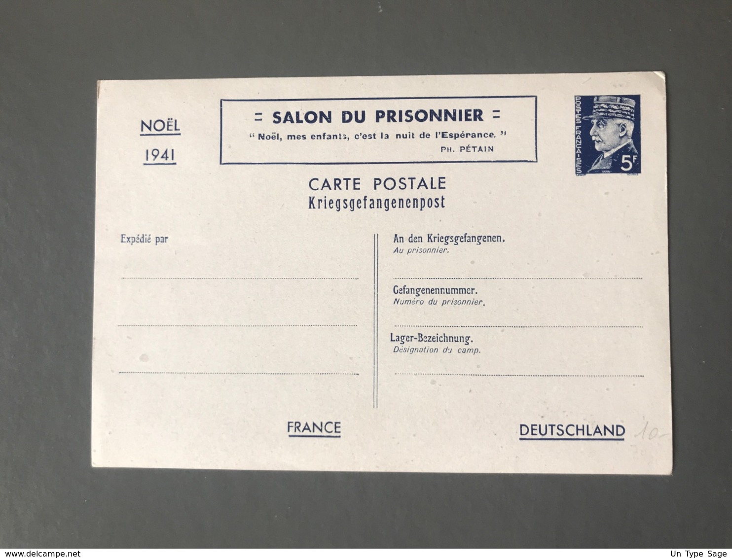 France, Entier Postal Neuf, Type Pétain - Salon Du Prisonnier / Noel 1941 - (B2677) - Enveloppes Types Et TSC (avant 1995)