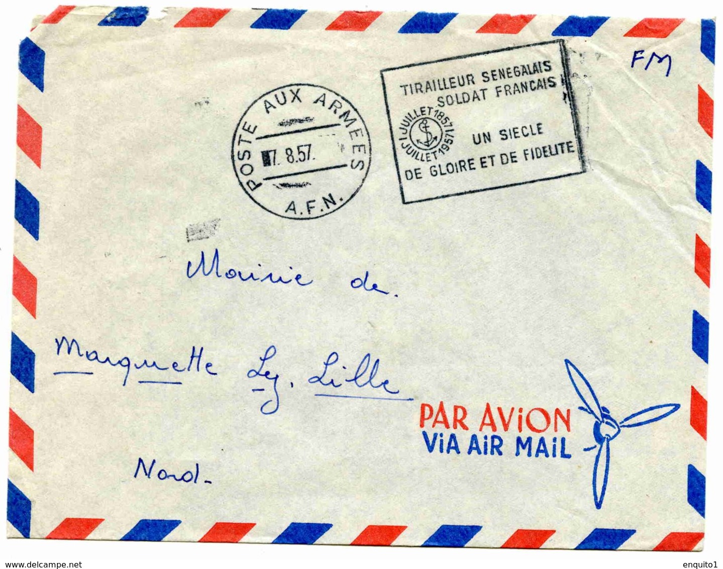 Marcophilie: Postes Aux Armées-  Flamme : "Tirailleur Sénégalais Soldat Français- Un Siècle.......... "1957 - Lettres & Documents