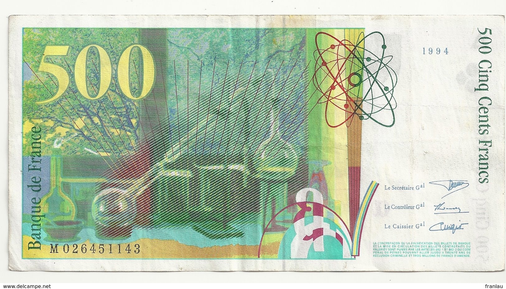 500 Francs 1994 état Ttb - 500 F 1994-2000 ''Pierre En Marie Curie''