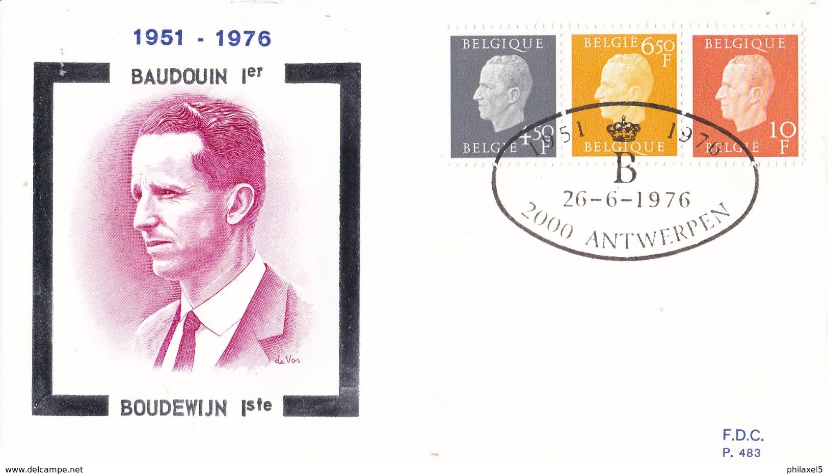 België - FDC 483/484 - 26 Juni 1976 - 25e Verjaardag Van De Eedaflegging Van Koning Boudewijn - OBP 1811-1815 - 1971-1980