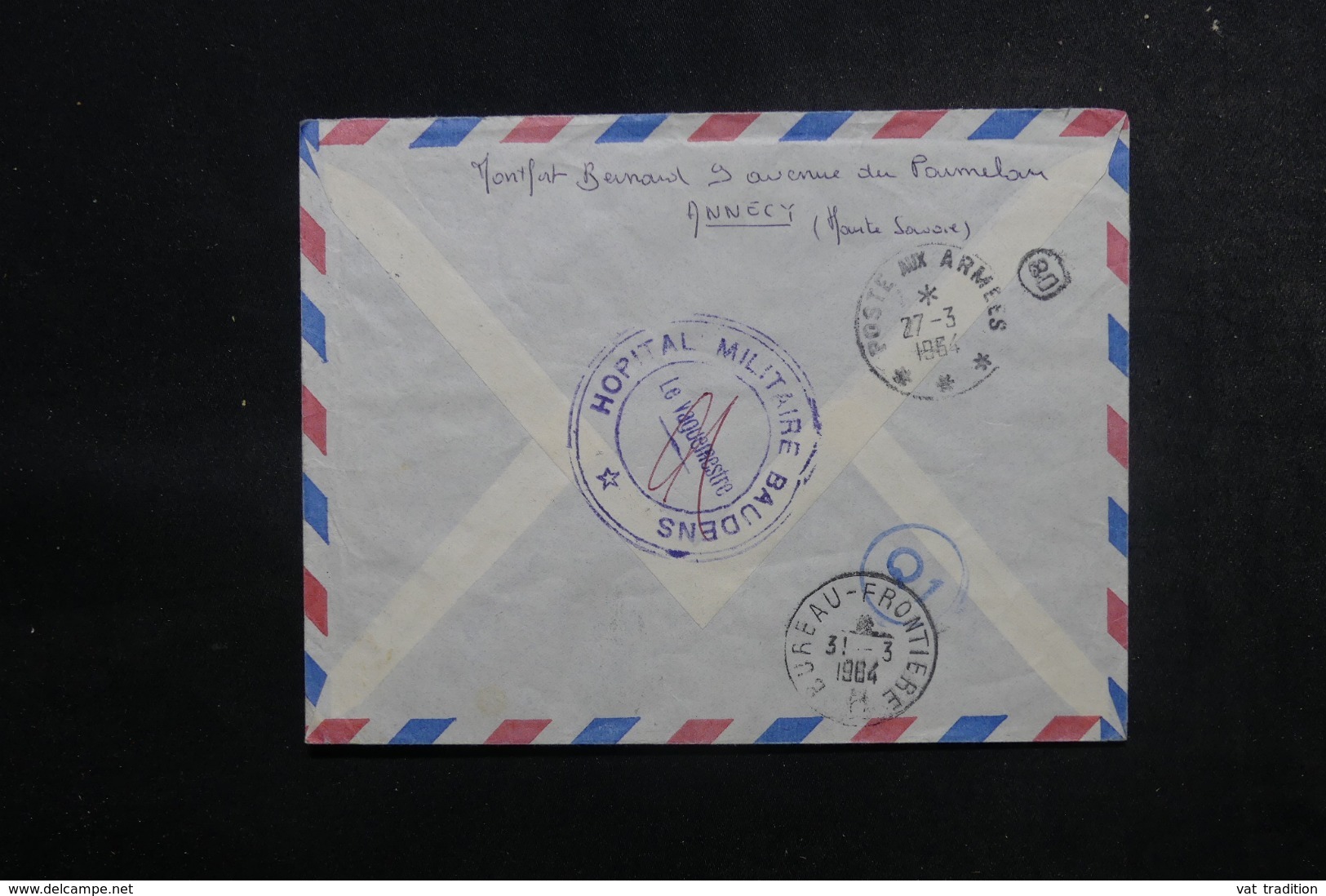 FRANCE - Oblitération Du Bureau Frontière Au Verso D'une Enveloppe De Annecy En 1964 En FM Par Avion Pour SP - L 47395 - 1961-....
