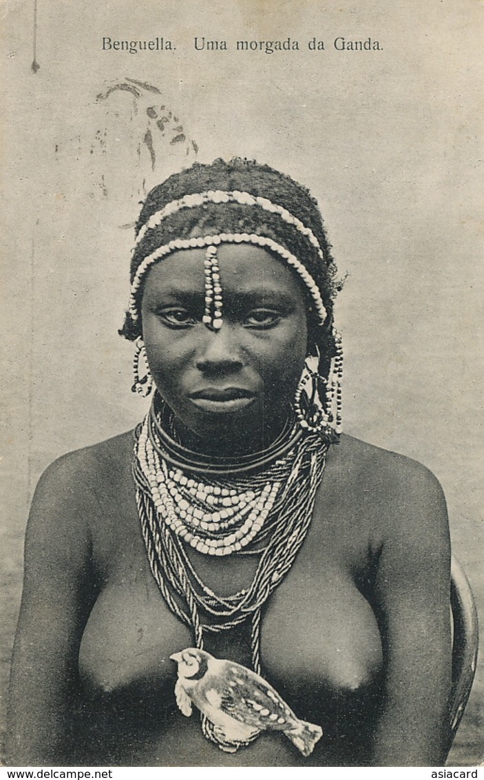 Benguella Uma Morgada Da Ganda . Close Up Nude Woman With Outstanding Jewelry , Pearls And Bird . P. Used - Angola