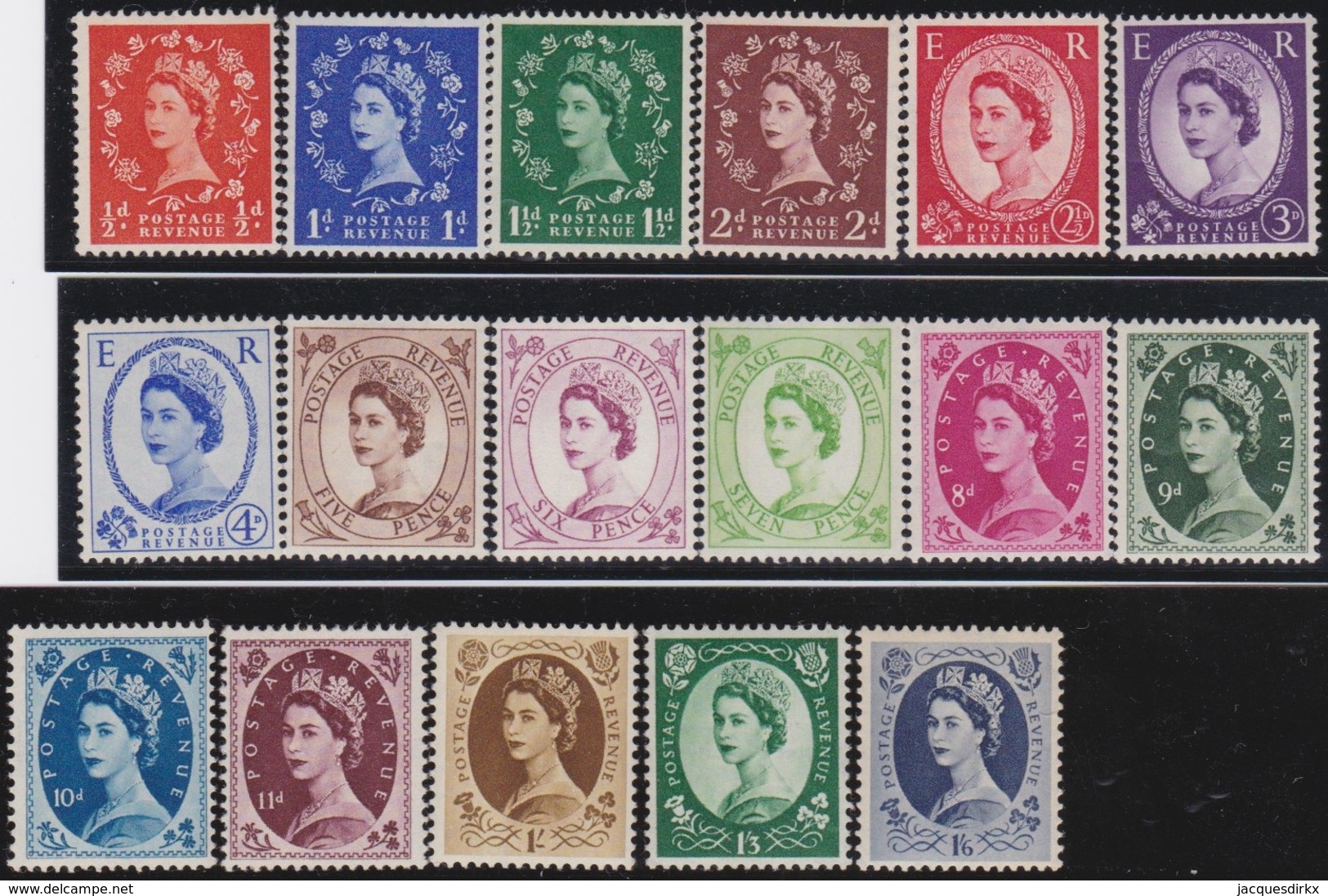 Great Britain  . Yvert .   262/278  (1952-54)      .   **   .    MNH   .   /  .   Postfris - Ungebraucht