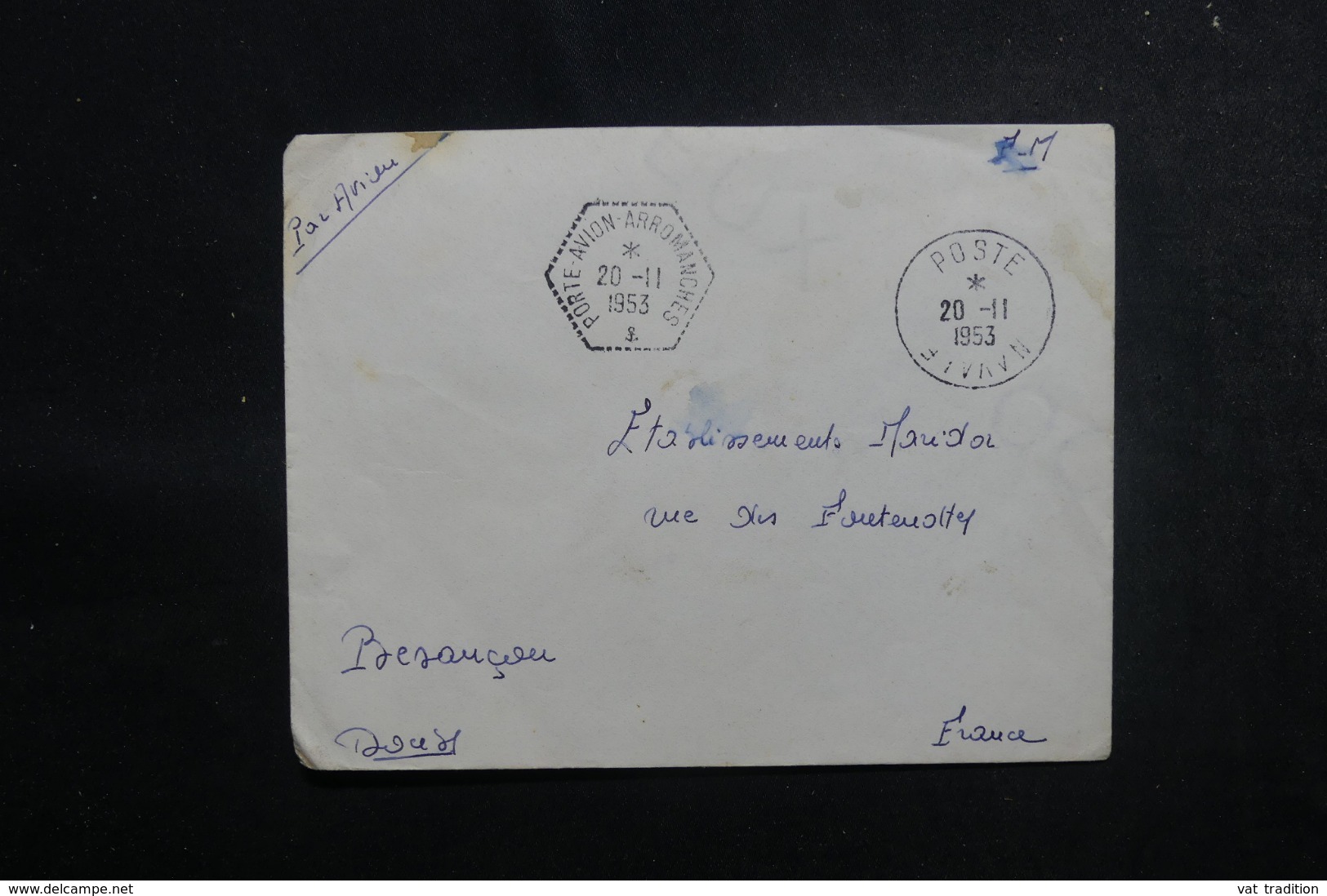 FRANCE - Oblitération " Porte Avion Arromanches " En 1953 Sur Enveloppe En FM Pour Besançon Par Avion - L 47403 - Posta Marittima