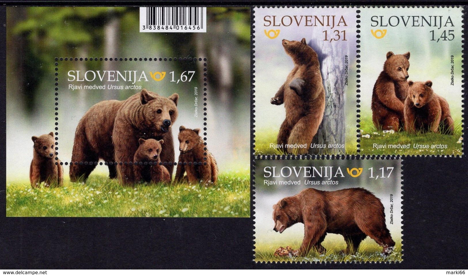 Slovenia - 2019 - Brown Bear - Mint Stamp Set + Souvenir Sheet - Slovenia