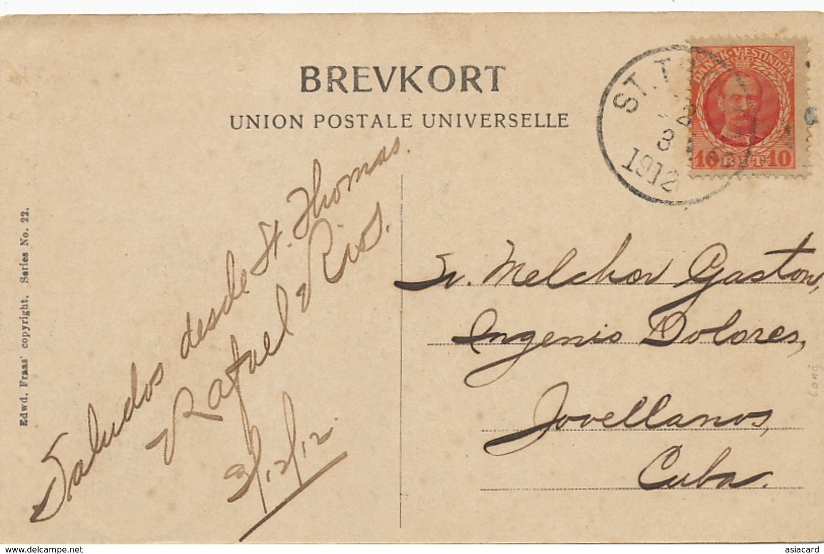 Danish West Indies St Thomas W.I.  Black Beards Tower  Lighthouse ?  Used 1912 To Jovellanos Cuba  Edit Fraas Serie No 2 - Amerikaanse Maagdeneilanden