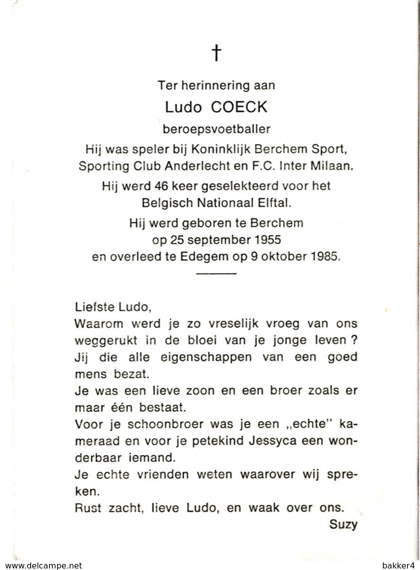 Dp. Beroepsvoetballer. Coeck Ludo. ° Berchem 1955 † Edegem 1985  (2 Scan's) - Religion &  Esoterik