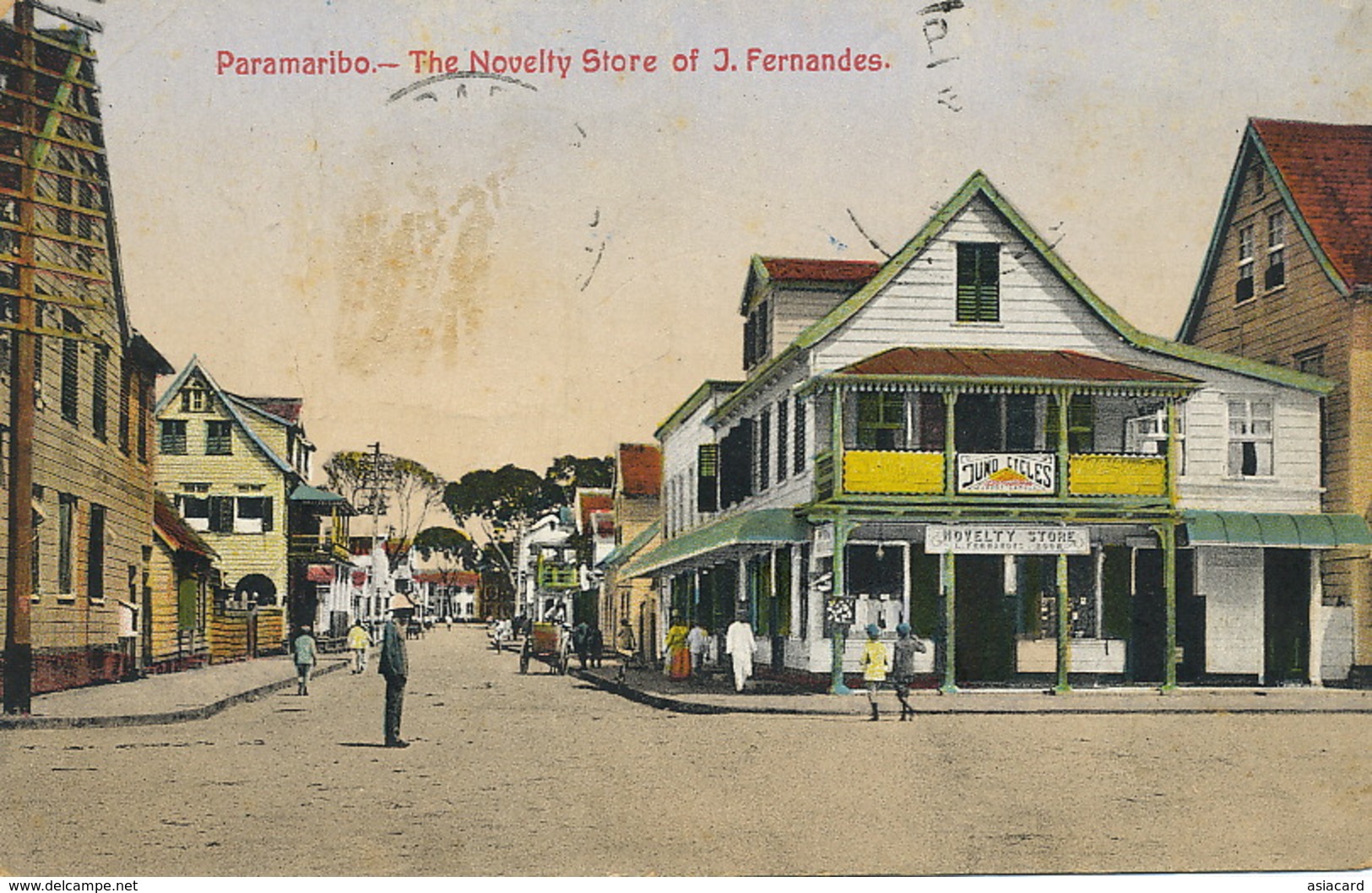 Suriname Paramaribo The Novelty Store Of J. Fernandes  Used Stamp Removed To Nyiregyhaza Hungary Hand Colored - Suriname