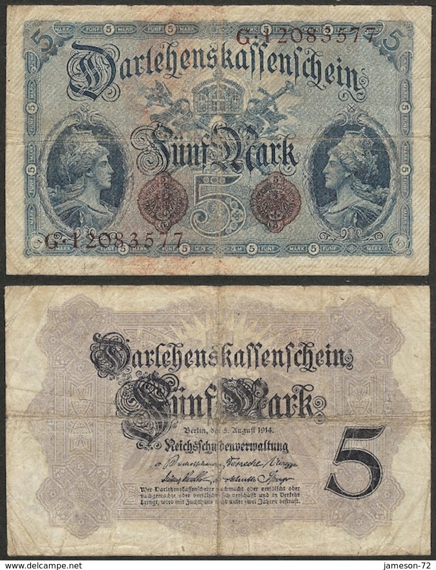 GERMANY - 5 Mark 1914 P# 47c Europe Banknote - Edelweiss Coins - 5 Mark