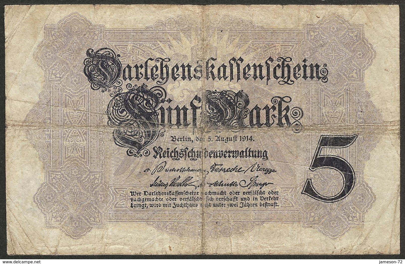 GERMANY - 5 Mark 1914 P# 47c Europe Banknote - Edelweiss Coins - 5 Mark