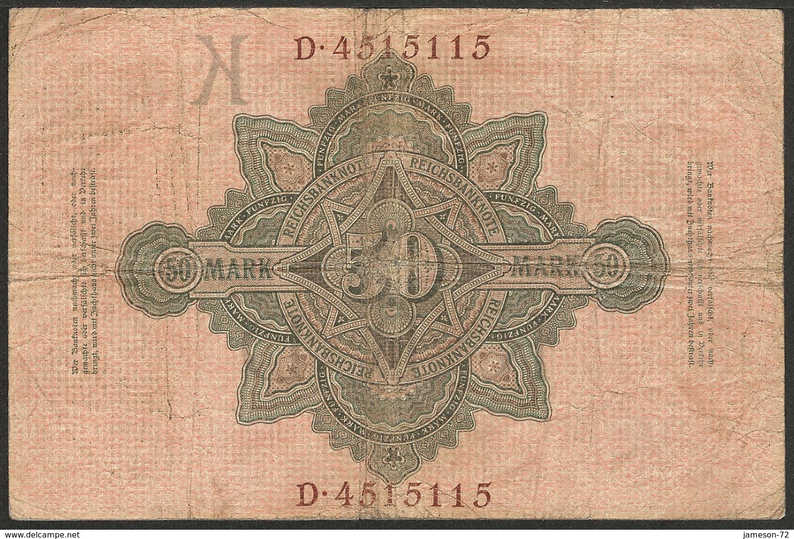 GERMANY - 50 Mark 1910 P# 41 Europe Banknote - Edelweiss Coins - 50 Mark