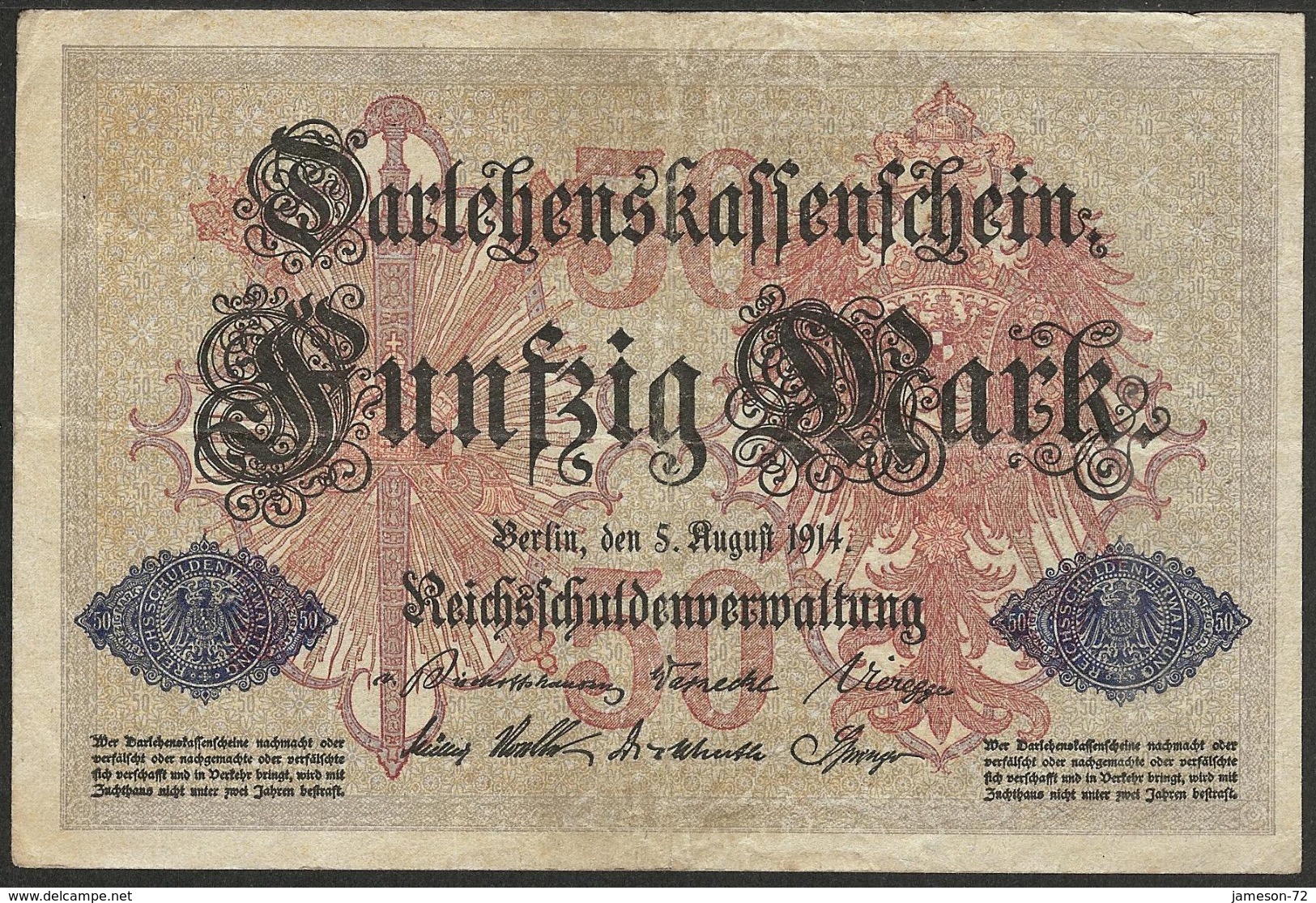 GERMANY - 50 Mark 1914 P# 49b Europe Banknote - Edelweiss Coins - 50 Mark