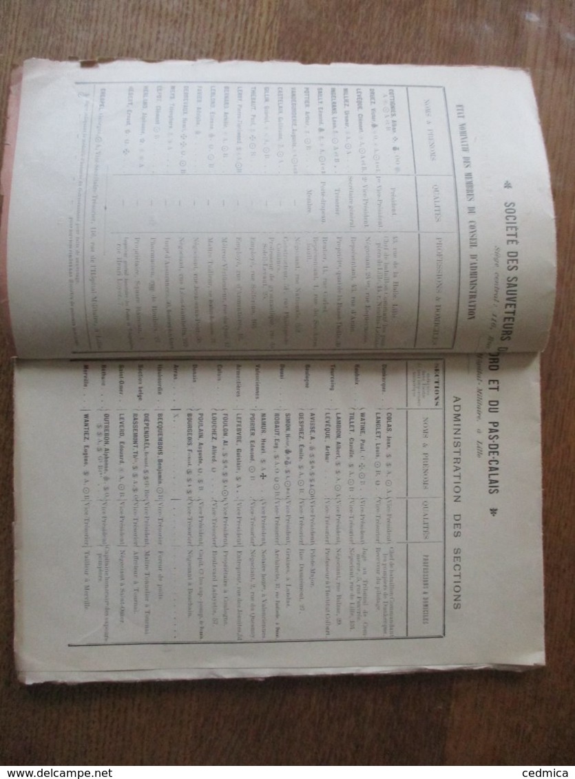 LILLE SOCIETE DES SAUVETEURS DU NORD ET DU PAS DE CALAIS COMPTE RENDU DE LA FÊTE SOLENNELLE DU 18 JUIN 1905 87 PAGES - Documents Historiques