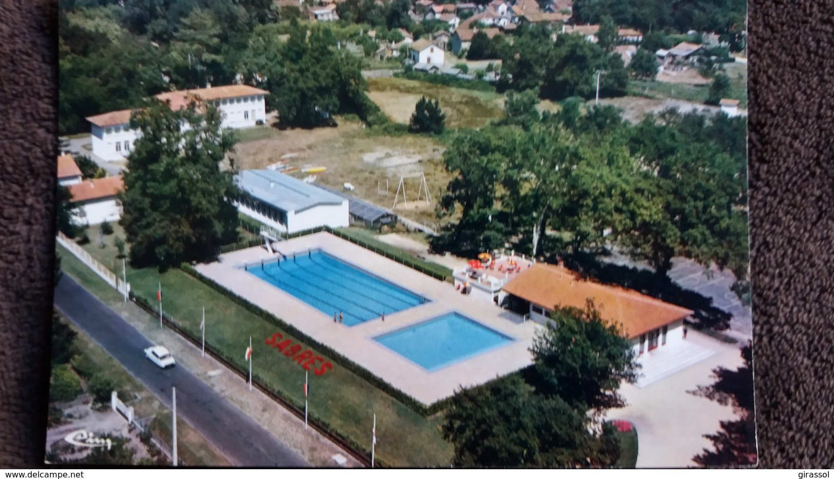 CPSM SABRES LANDES VUE AERIENNE LA PISCINE ED CIM DS CITROEN AUTO VOITURE PETIT PLAN - Sabres