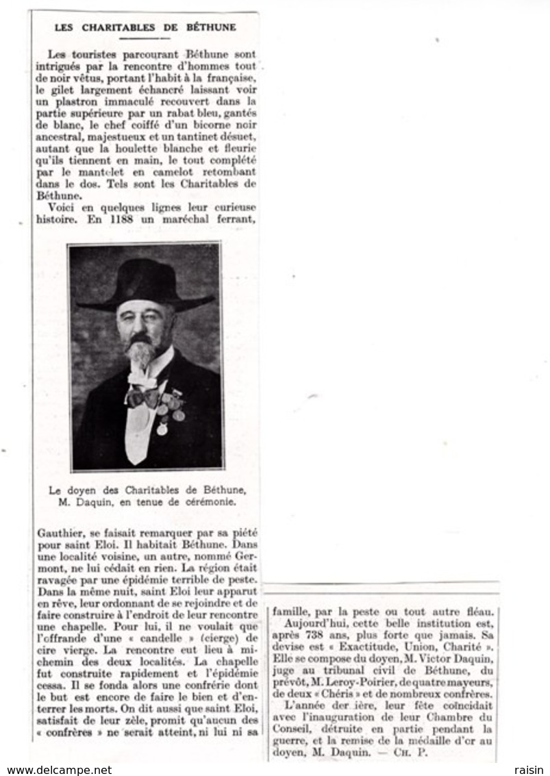 1927 Les "charitables De Béthune" Le Doyen M.Daquin,devise De L'institution"Exactitude,Union,Charité" TBE - Zonder Classificatie