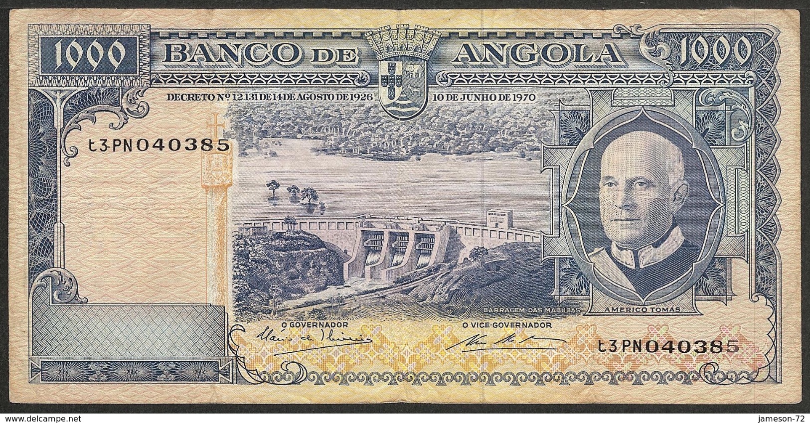 ANGOLA - 1000 Escudos 1970 "Americo Tomas" P# 98 - Edelweiss Coins - Angola