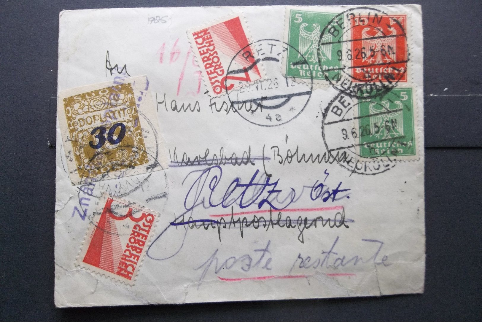 Deutsches Reich: 1926 Cover To Retz, Ost (#HV7) - Lettres & Documents