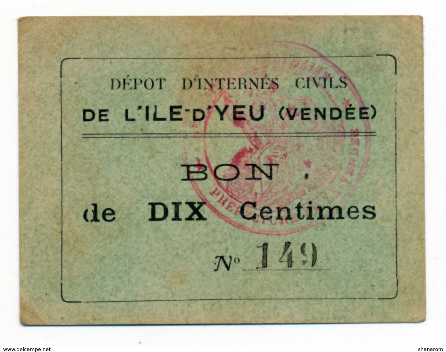 1914-1918 // P.O.W. // Bon De Prisonnier De Guerre // ILE-D'YEU (Vendée) // Bon De Dix Centimes - Bons & Nécessité