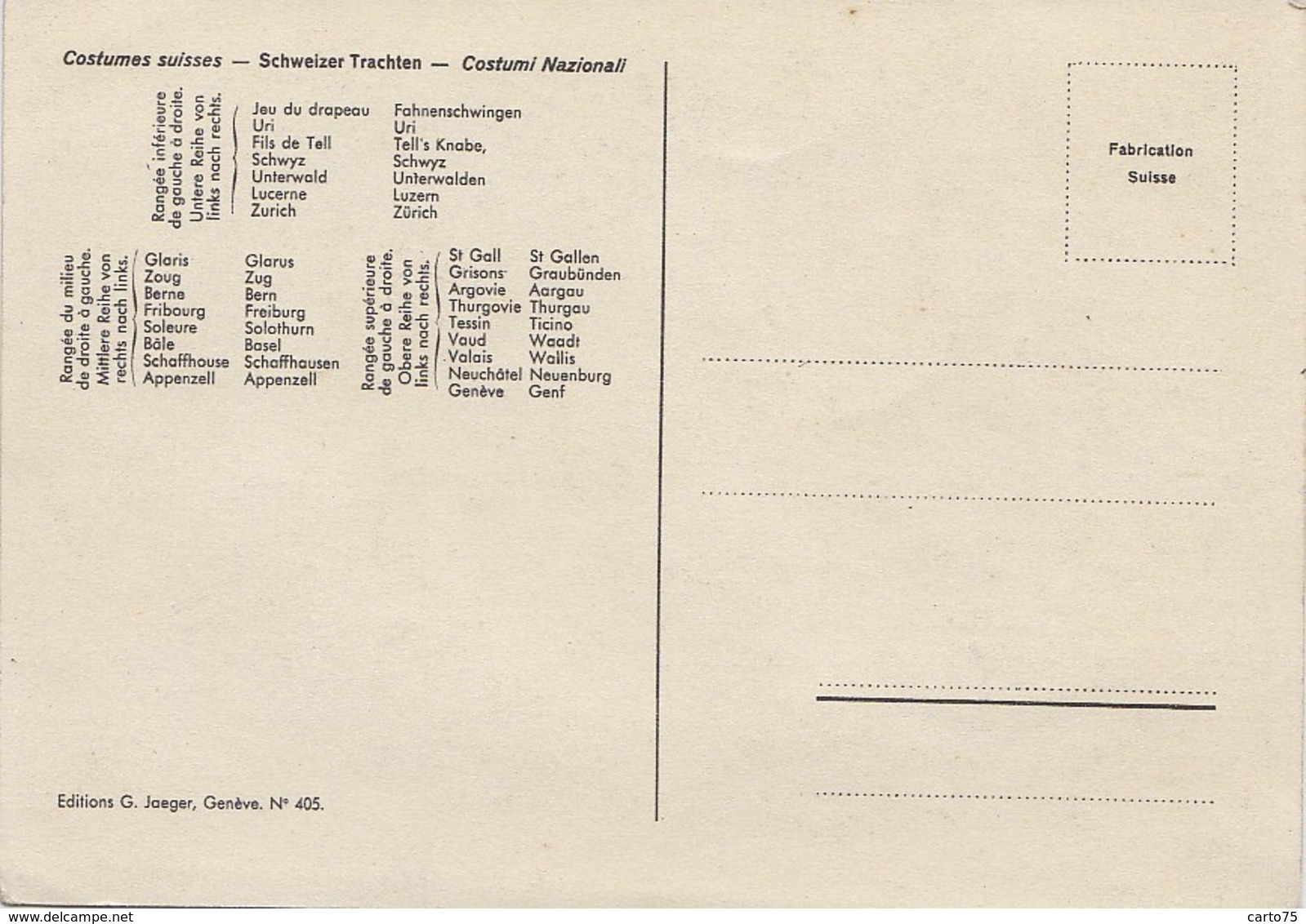 Suisse - Cantons Suisses - Costumes Trachten Costumi - Illustration - Autres & Non Classés