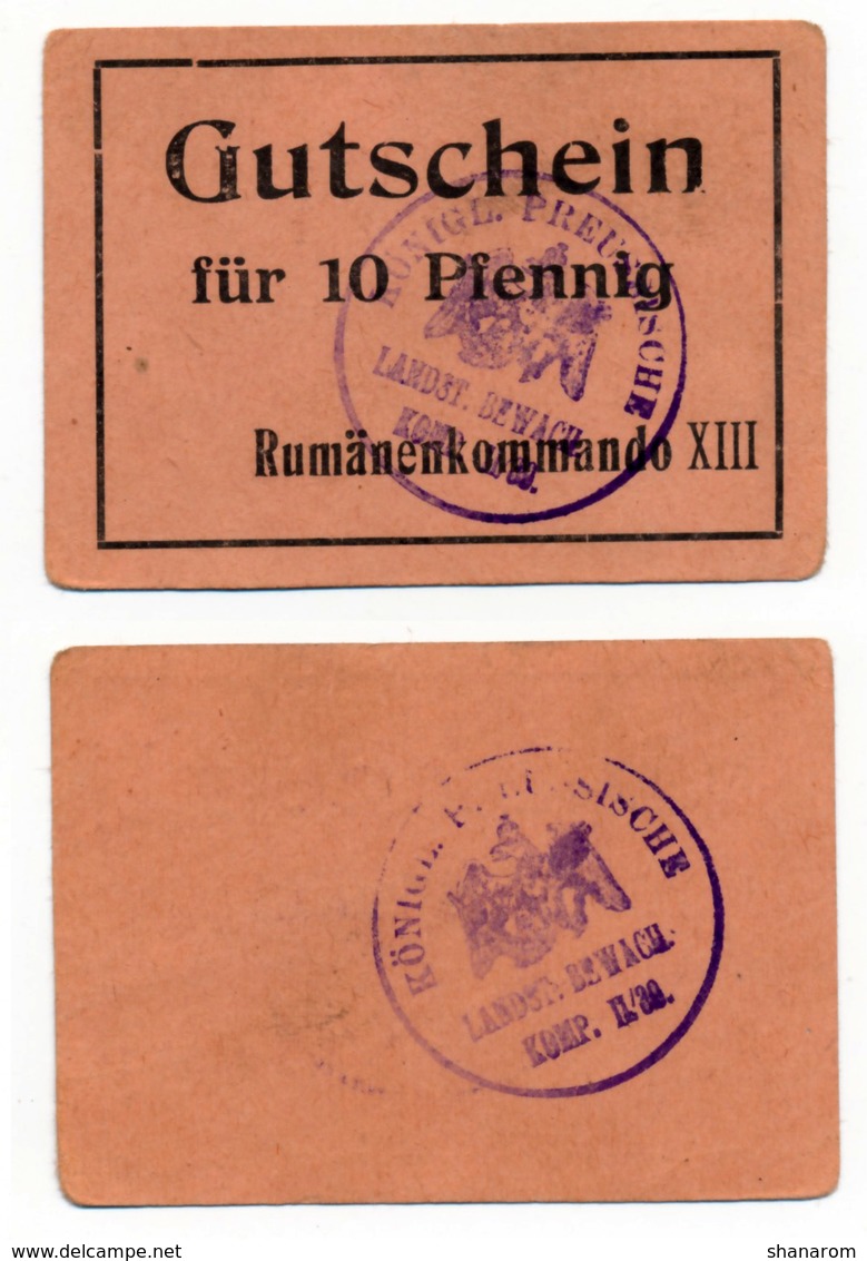 1914- 1918 // P.O.W. // Bon De Prisonnier De Guerre RUSSE // RUMÄNENKOMMANDO XIII // 10 Pfennig - Bonds & Basic Needs