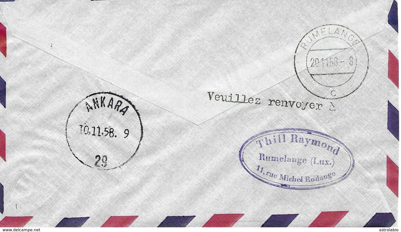 Bruxelles-Ankara Premier Vol 1958 Sur Lettre, First Flight Cover. Voir 2 Scan - Lettres & Documents