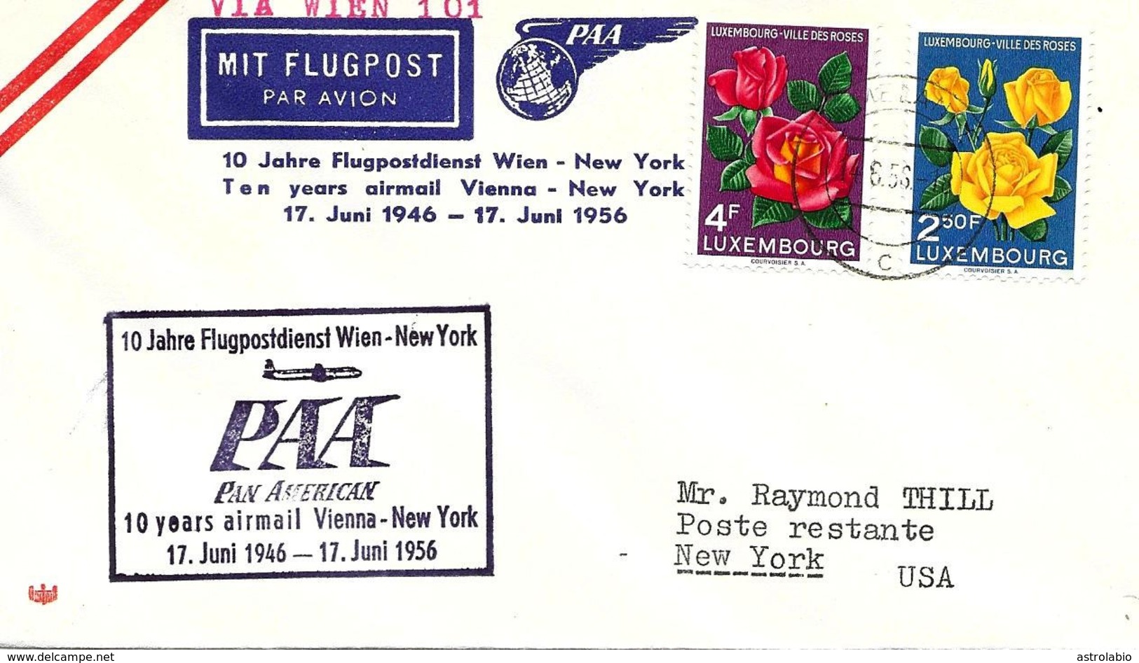 Wien-New York Premier Vol 1956 Sur Lettre, First Flight Cover. Voir 2 Scan - Lettres & Documents