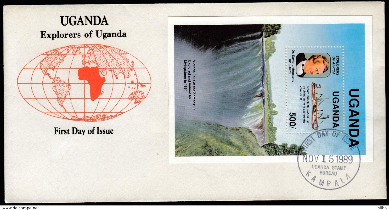 Uganda Kampala 1989 / Explorers Of Africa, David Livingstone, Steam Ship Ma-Robert, Victoria Falls, Waterfall - Uganda (1962-...)