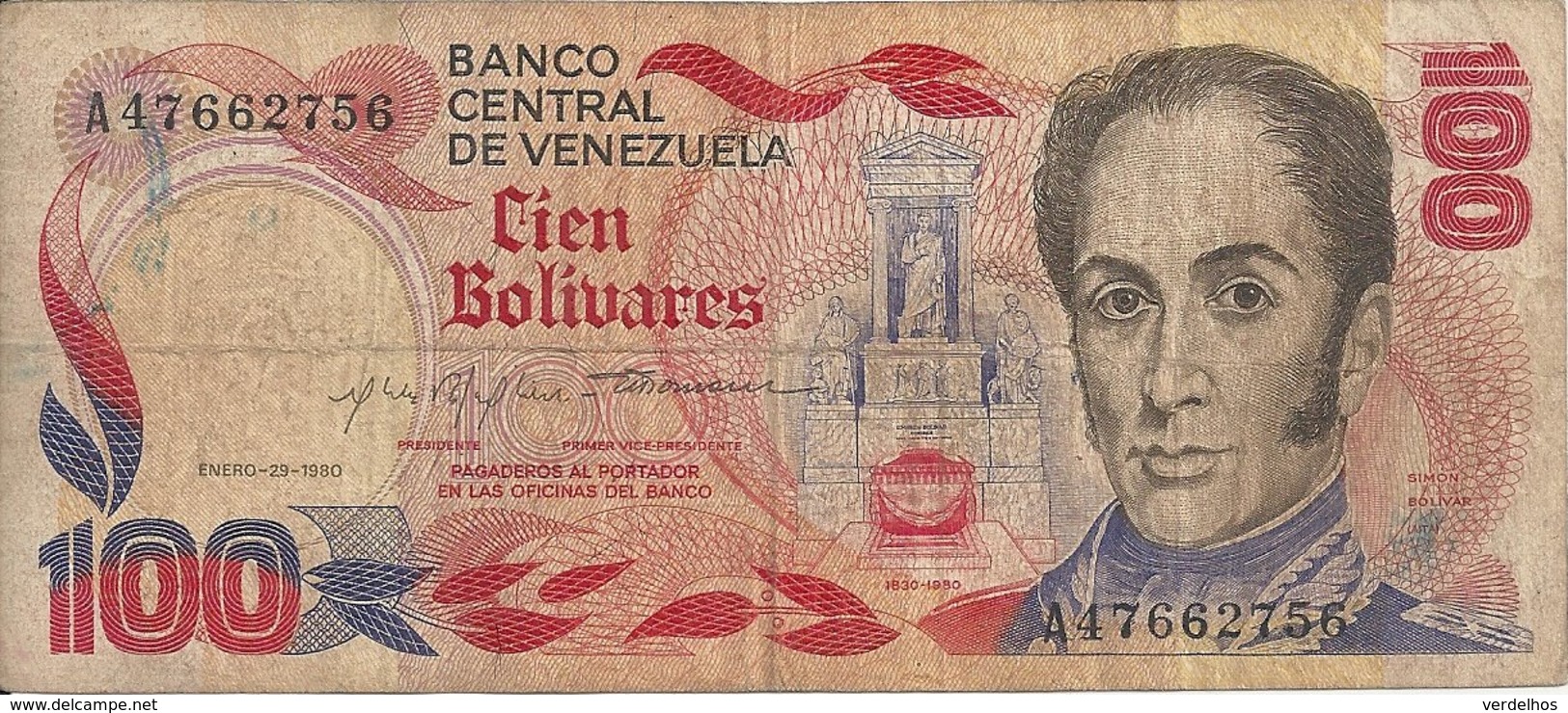 VENEZUELA 100 BOLIVARES 1980 VF P 59 - Venezuela