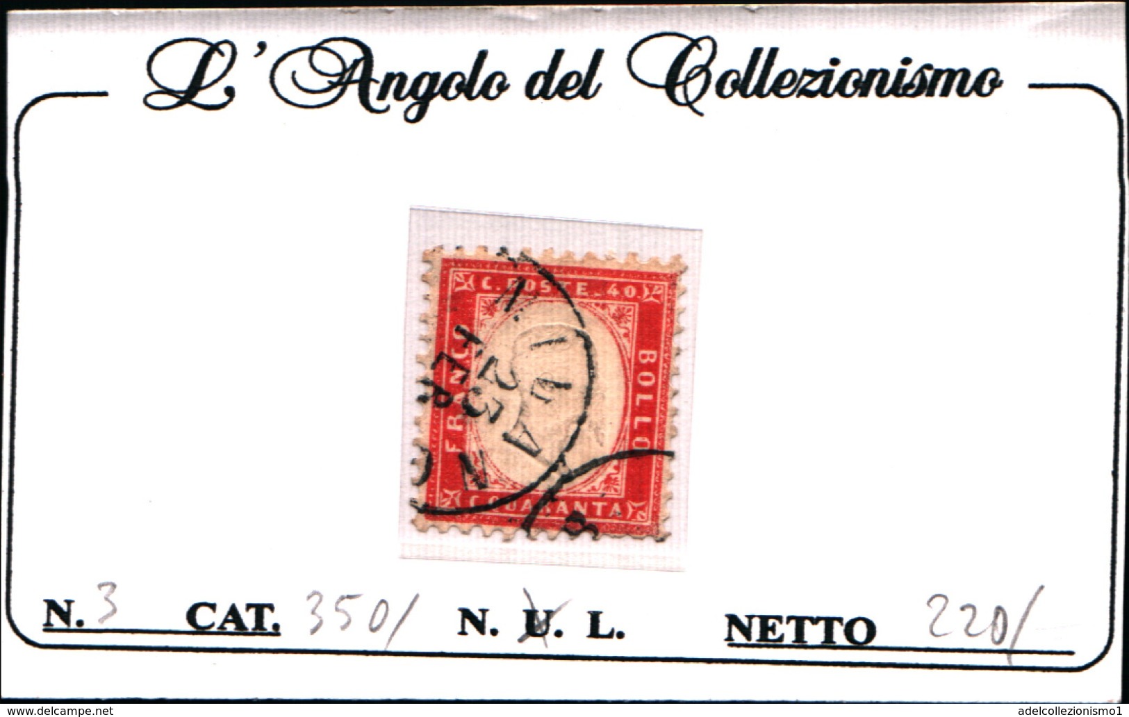 90900) ITALIA- 40 C.-Tipo Di Sardegna Dentellati - 1862 (febbraio/ottobre)- USATO - Usati