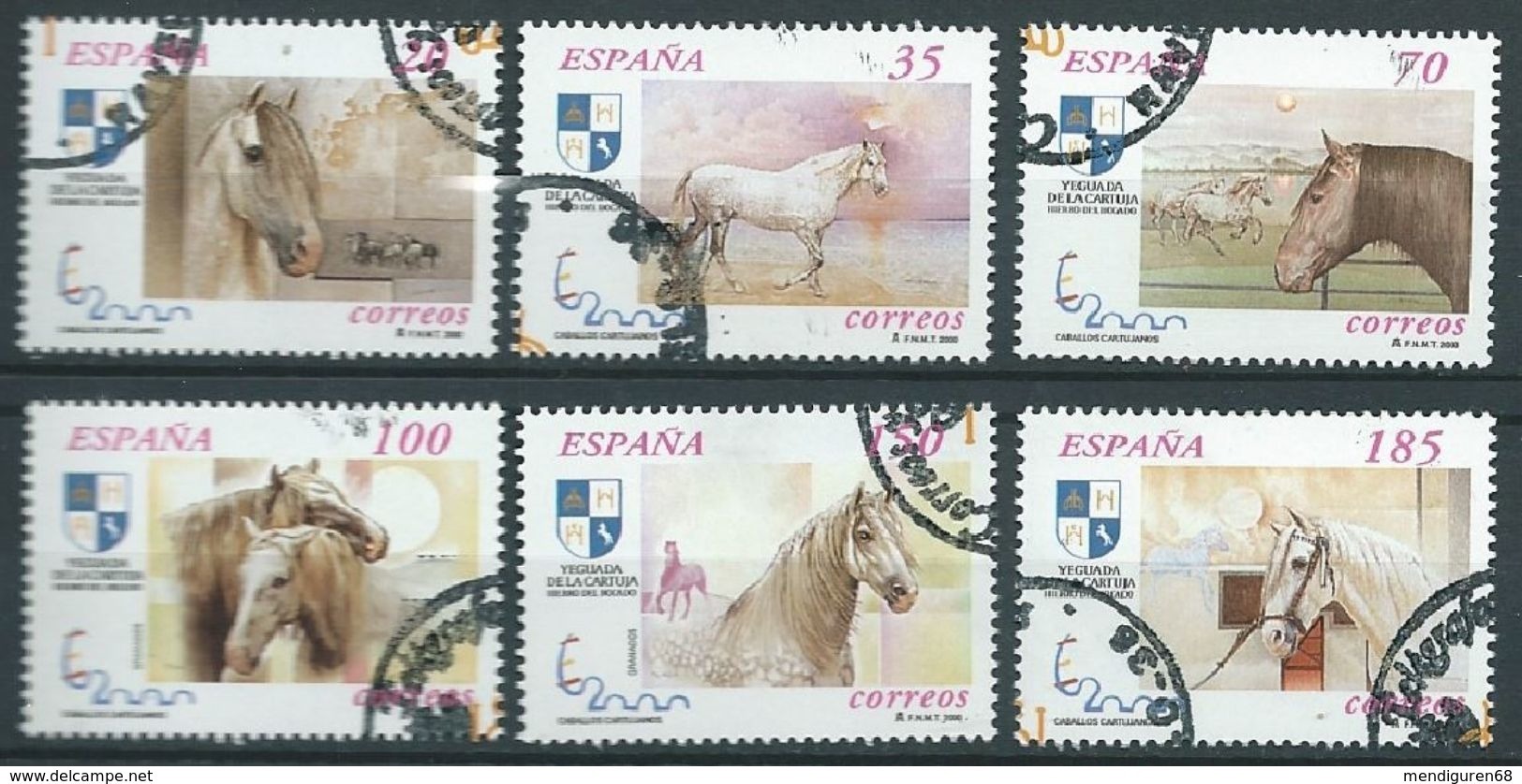 SPANIEN ESPAGNE SPAIN ESPAÑA 2000 CARTUJAN HORSES CABALLOS SET 8V. ED 3723-28 YV 3290-95 MI 3556-61 I SC 3052a-f - Gebraucht