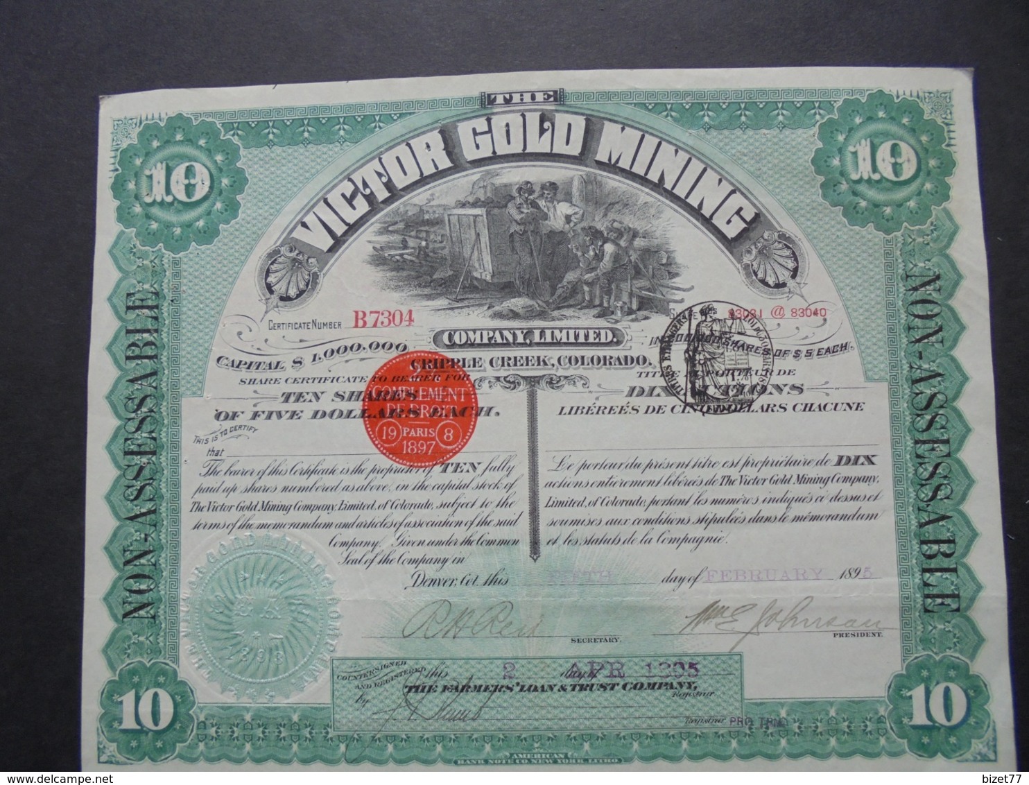 USA - DANVERS 1895 - VICTOR GOLD MINING - TITRE DE 10 ACTIONS DE 5 DOLLARS - BELLE VIGNETTE - Altri & Non Classificati