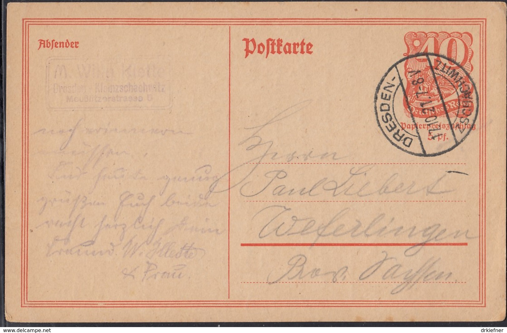 INFLA:  DR P 141 I/004 Ferngebühr, Mit Stempel: Dresden-Zschachwitz 17.10.1921, Postreiter - Sonstige & Ohne Zuordnung