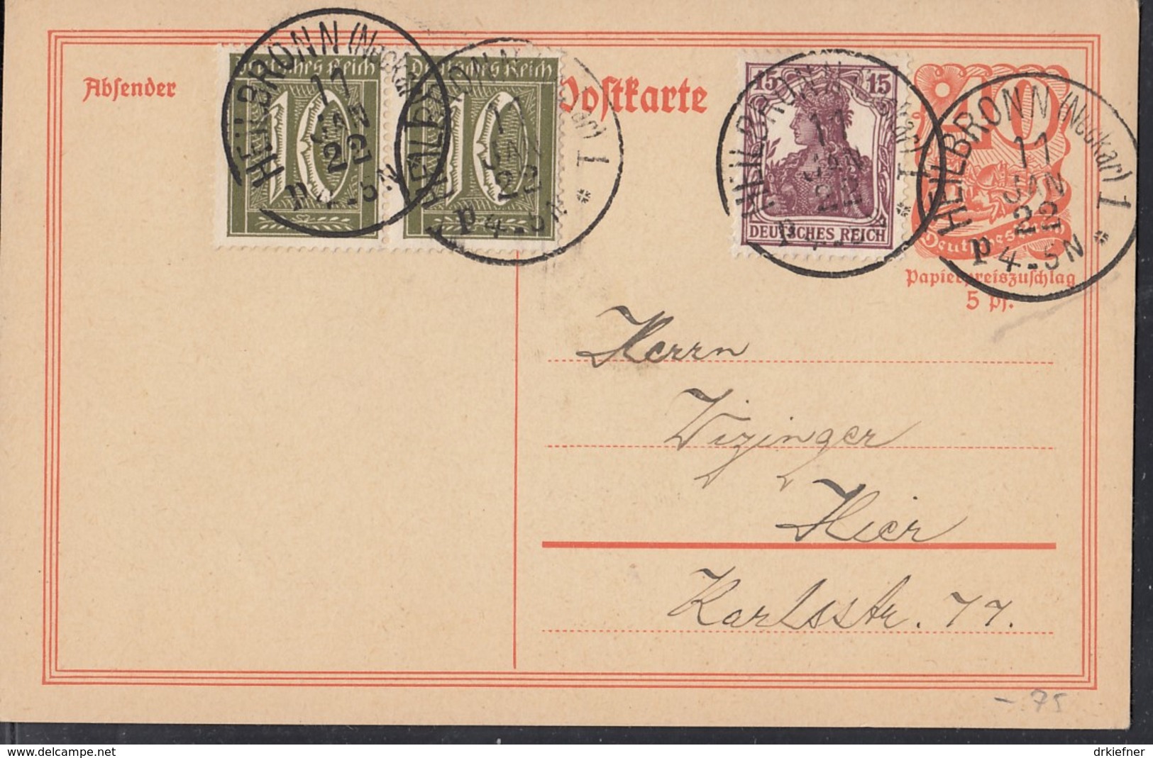 INFLA:  DR P 141 I/005 Mit ZFr. 142 A, 2x 159 A, Ortsgebühr, Mit Stempel: Heilbronn 11.JAN.1922, Postreiter - Sonstige & Ohne Zuordnung