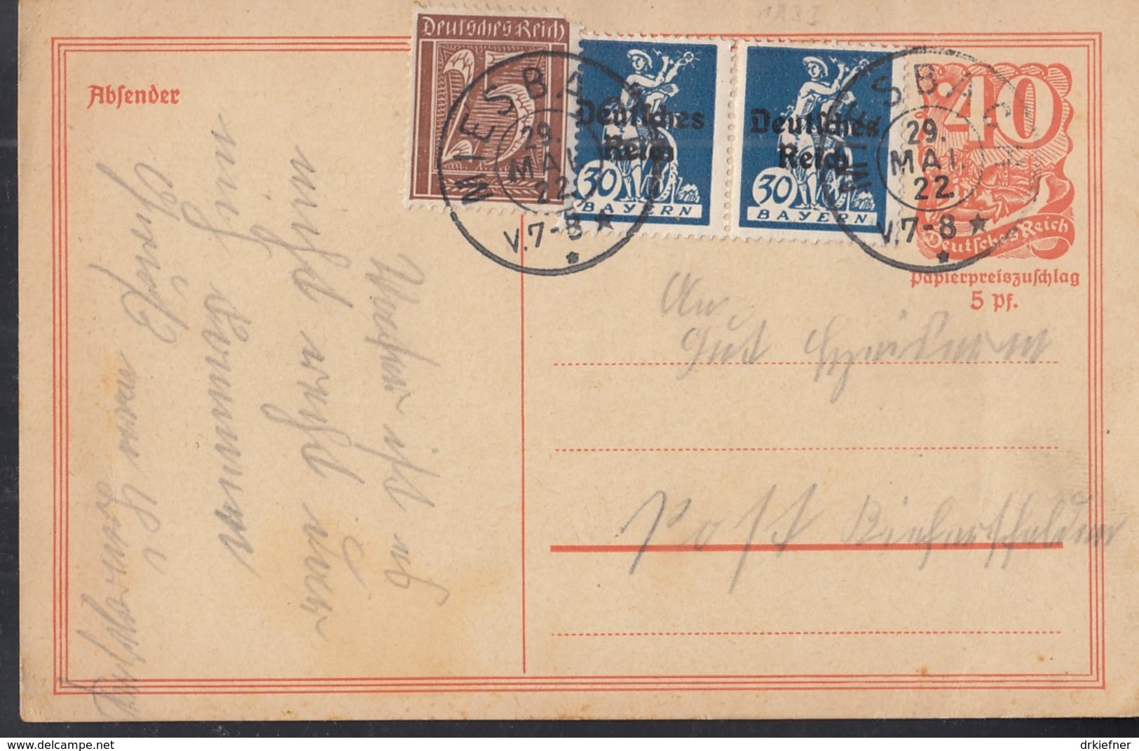 INFLA:  DR P 141 I/007 Mit ZFr. 2x 123, 161, Fernporto, Mit Stempel: Miesbach 29.MAI 1922, Postreiter - Sonstige & Ohne Zuordnung