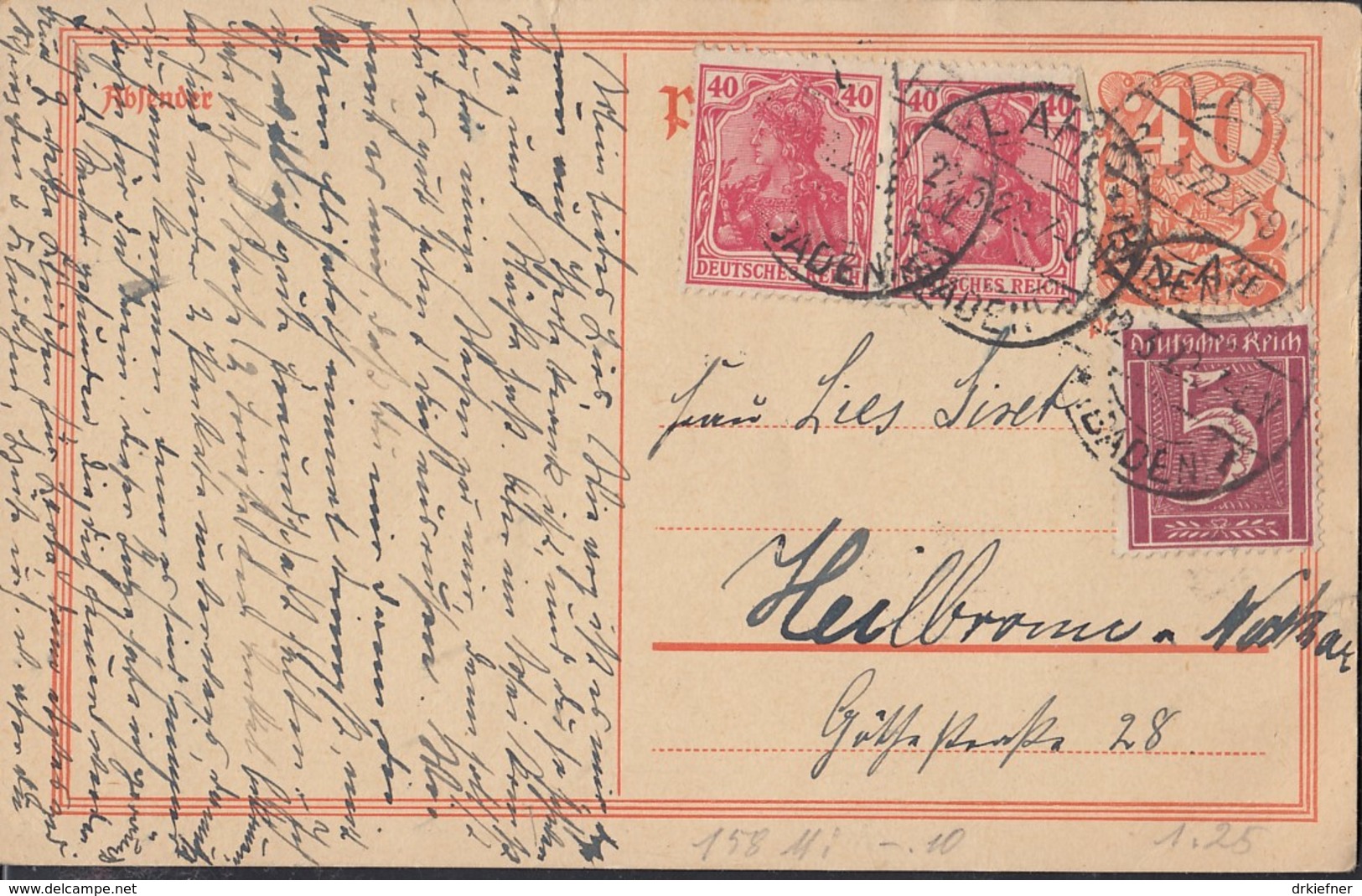 INFLA:  DR P 141 I/007 Mit ZFr. 2x 145 A II, 158, Fernporto, Mit Stempel: Lahr 22.3.1922, Postreiter - Autres & Non Classés