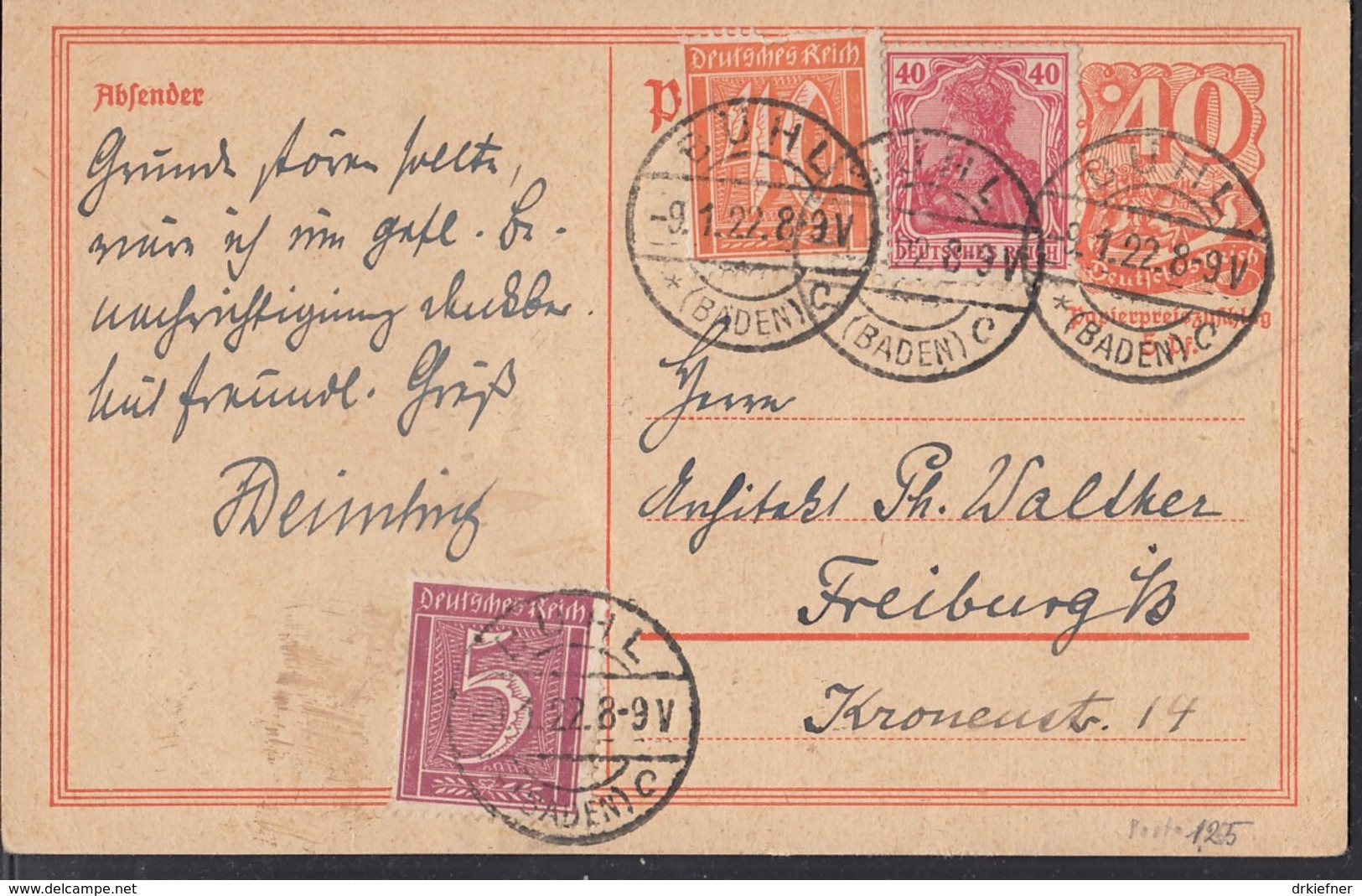 INFLA:  DR P 141 I/007 Mit ZFr. 145 A II, 158, 163, Fernporto, Mit Stempel: Bühl 9.1.1922, Postreiter - Sonstige & Ohne Zuordnung