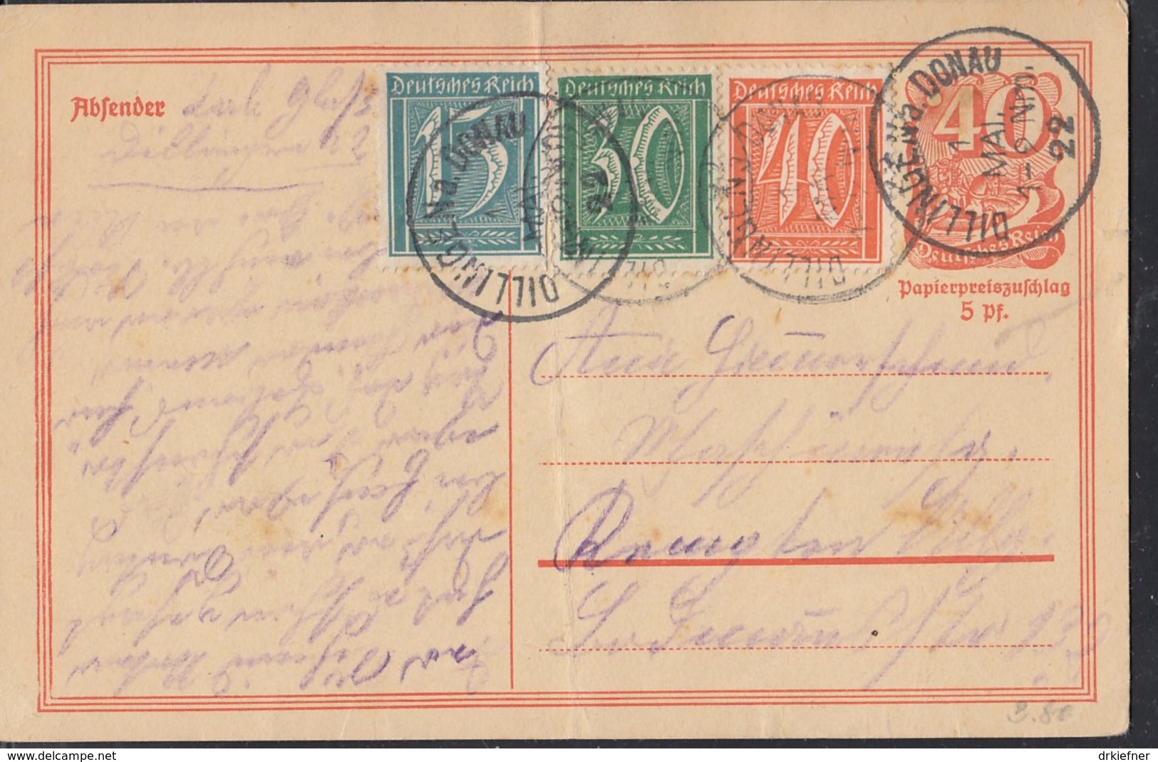 INFLA:  DR P 141 I/007 Mit ZFr. 160, 162, 163, Fernporto, Mit Stempel: Dillingen 1.MAI 1922, Postreiter - Sonstige & Ohne Zuordnung