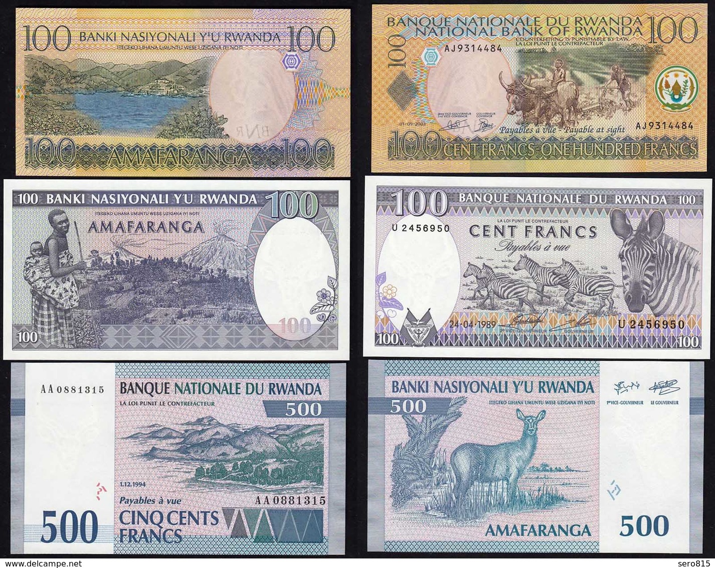 RUANDA - RWANDA 100,100,500 Francs Banknoten 1989,1994,2003 UNC (1) - Other - Africa