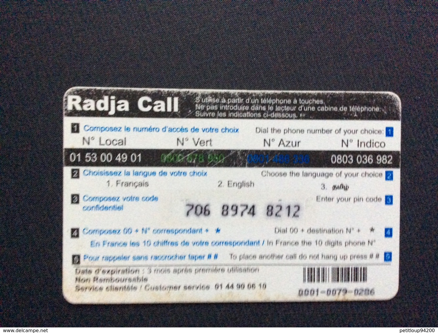 CARTE PRÉPAYÉE RADJA CALL *100 FF.  150 Unites  PAPILLON  BUTTERFLY - Andere & Zonder Classificatie