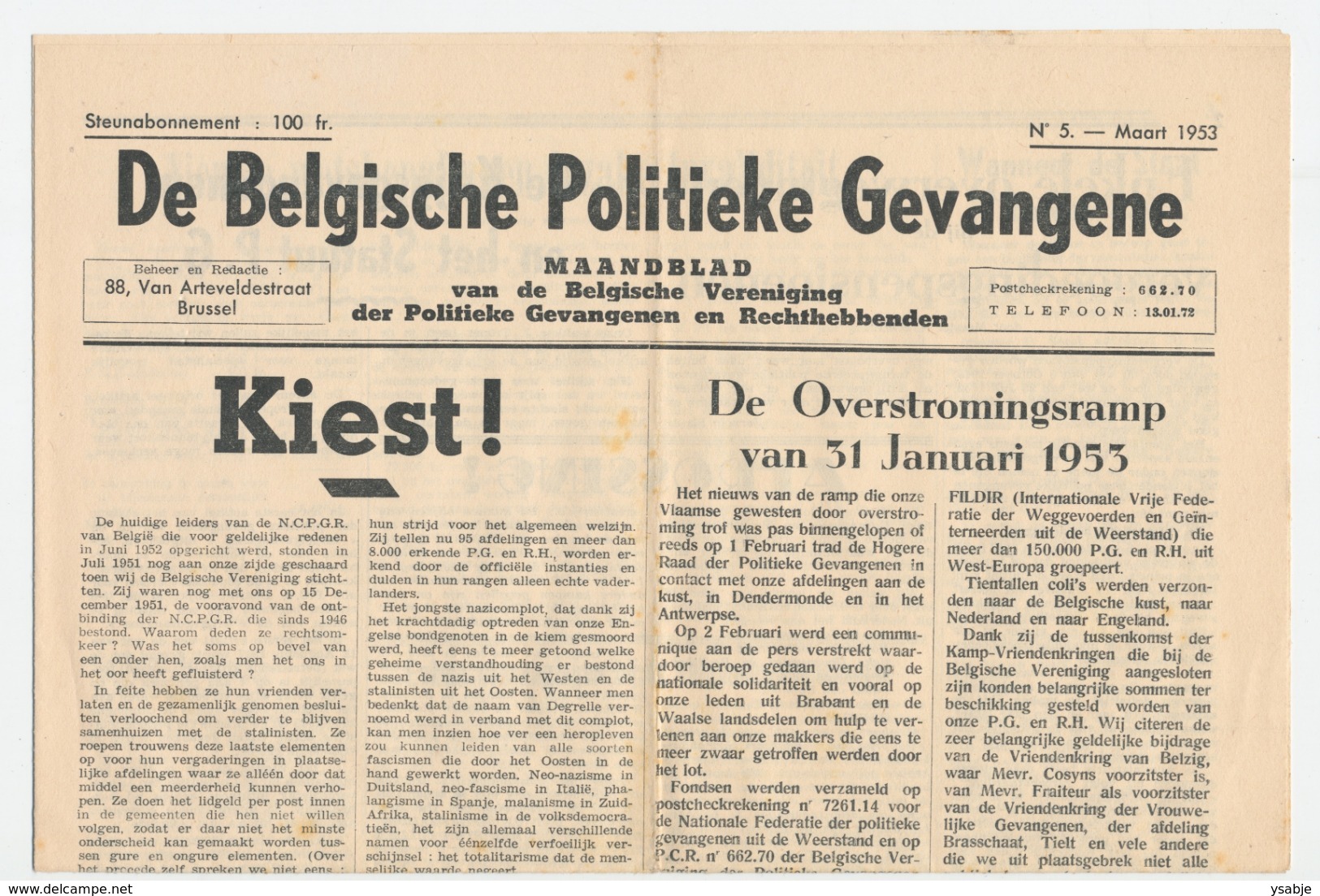 Twee Exemplaren Van De Belgische Politieke Gevangene 1952 En 1953 - Nederlands