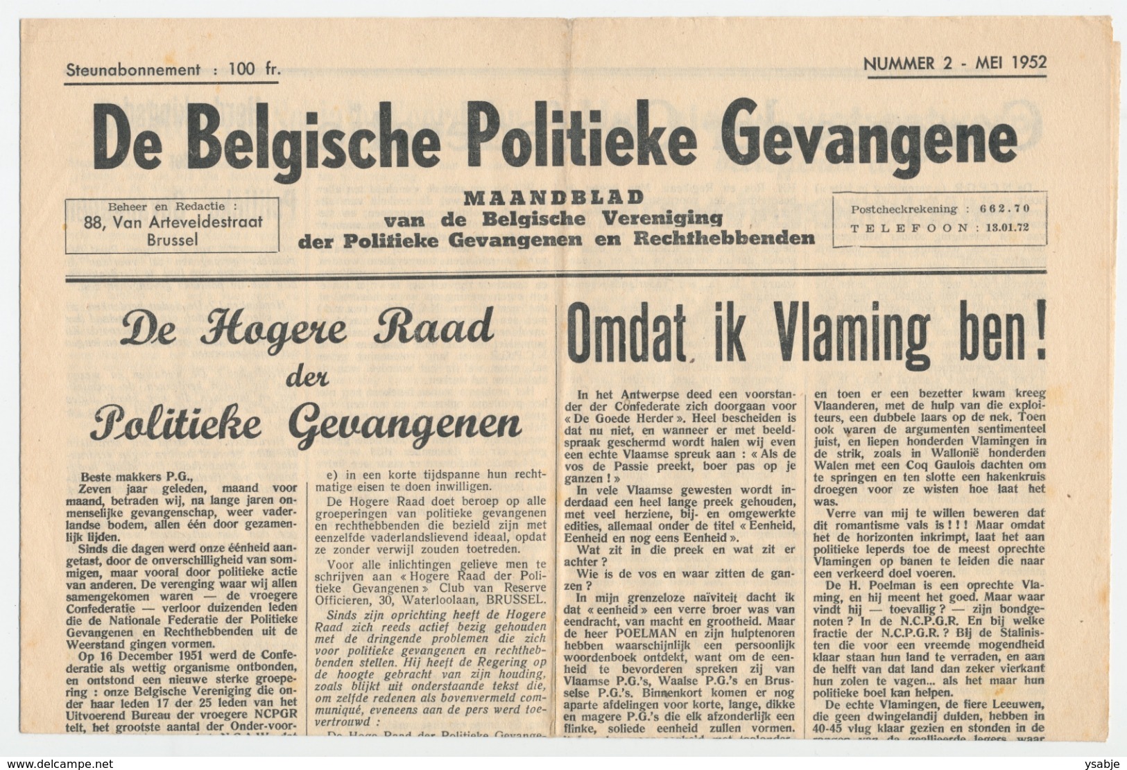 Twee Exemplaren Van De Belgische Politieke Gevangene 1952 En 1953 - Hollandais