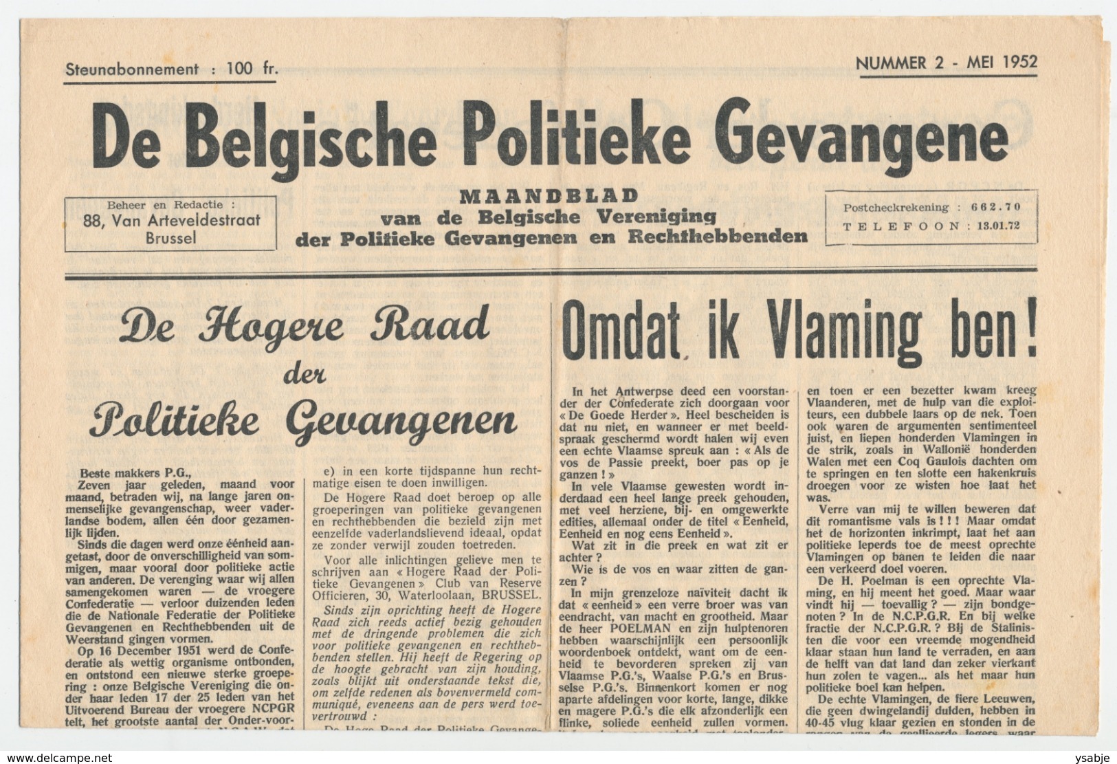 Twee Exemplaren Van De Belgische Politieke Gevangene 1952 En 1953 - Nederlands
