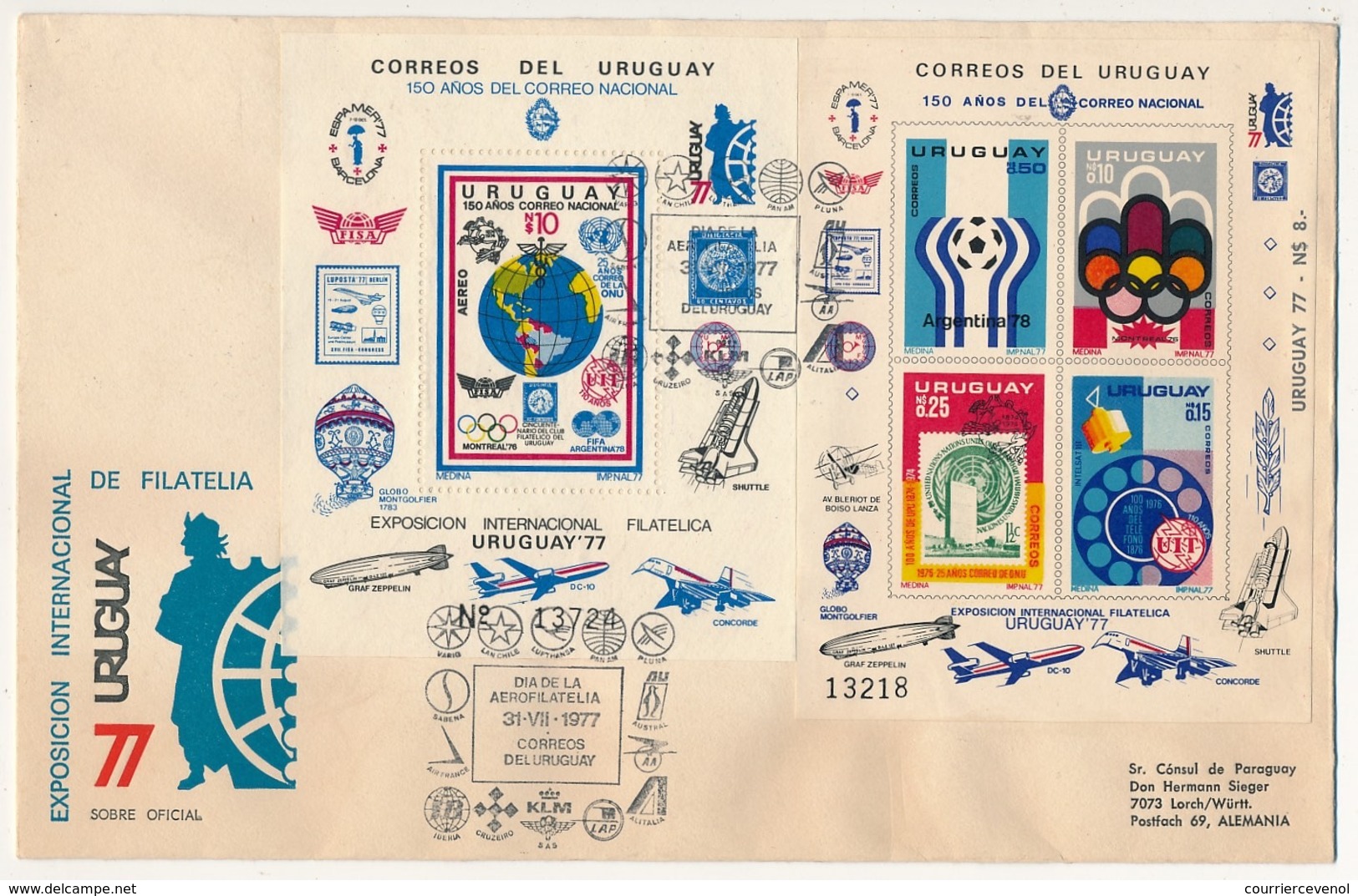 URUGUAY - Enveloppe FDC - Exposition Internationale De Philatélie 1977 - Deux Blocs Feuillets - SUP - Exposiciones Filatélicas