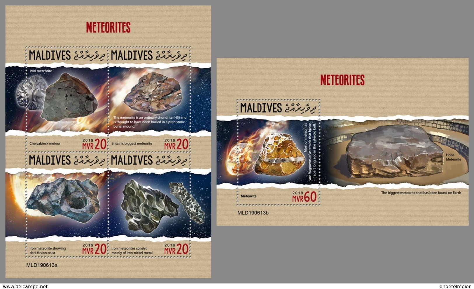 MALDIVES 2019 MNH Meteorites Meteoriten M/S+S/S - OFFICIAL ISSUE - DH1937 - Astronomy